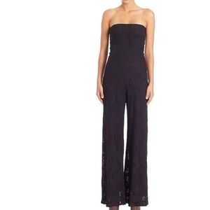 Fuzzi Elegant Lace Black Strapless Wide Leg Jumpsuit Size Small